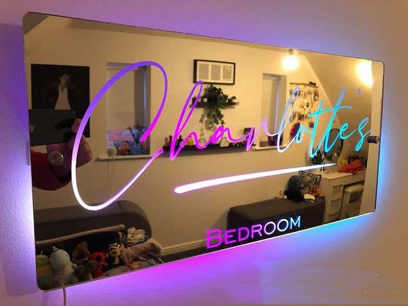 Flag Village Personalized Name Mirror Light For Bedroom LED Light Up Mirror For Wall Custom Photo Christmas Valentine's Day Wedding Gifts