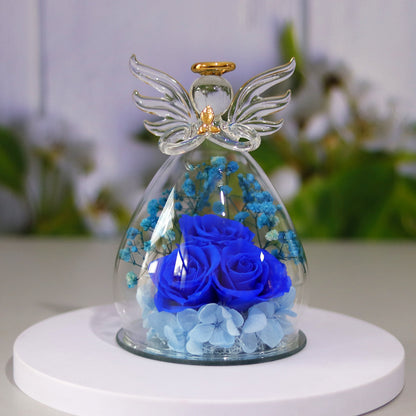 Flag Village Eternal Flower Gift Box Angel Glass Cover Dried Rose Gift Box For Christmas New Year Valentine's Day Home Decor