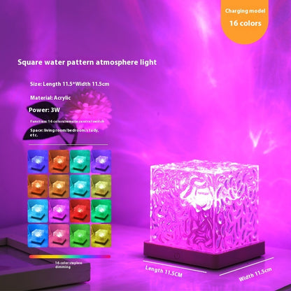 Flag Village LED Water Ripple Ambient Night Light USB Rotating Projection Crystal Table Lamp RGB Dimmable Home Decoration 16 Color Gifts