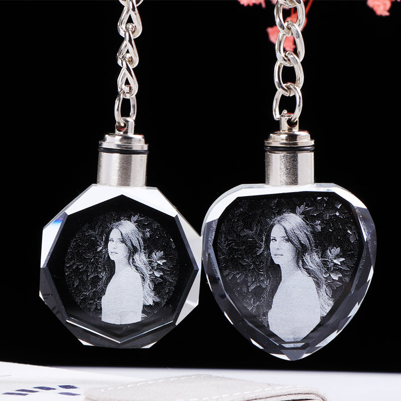 Flag Village K9 Crystal Keychain LED Flashing Custom Carve Family Photo Frame Souvenir Gifts Glass Key Chain Ring Jewelry