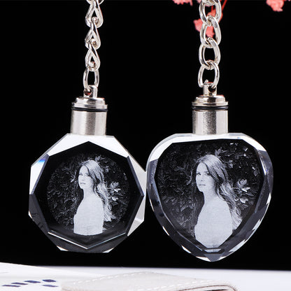 Flag Village K9 Crystal Keychain LED Flashing Custom Carve Family Photo Frame Souvenir Gifts Glass Key Chain Ring Jewelry