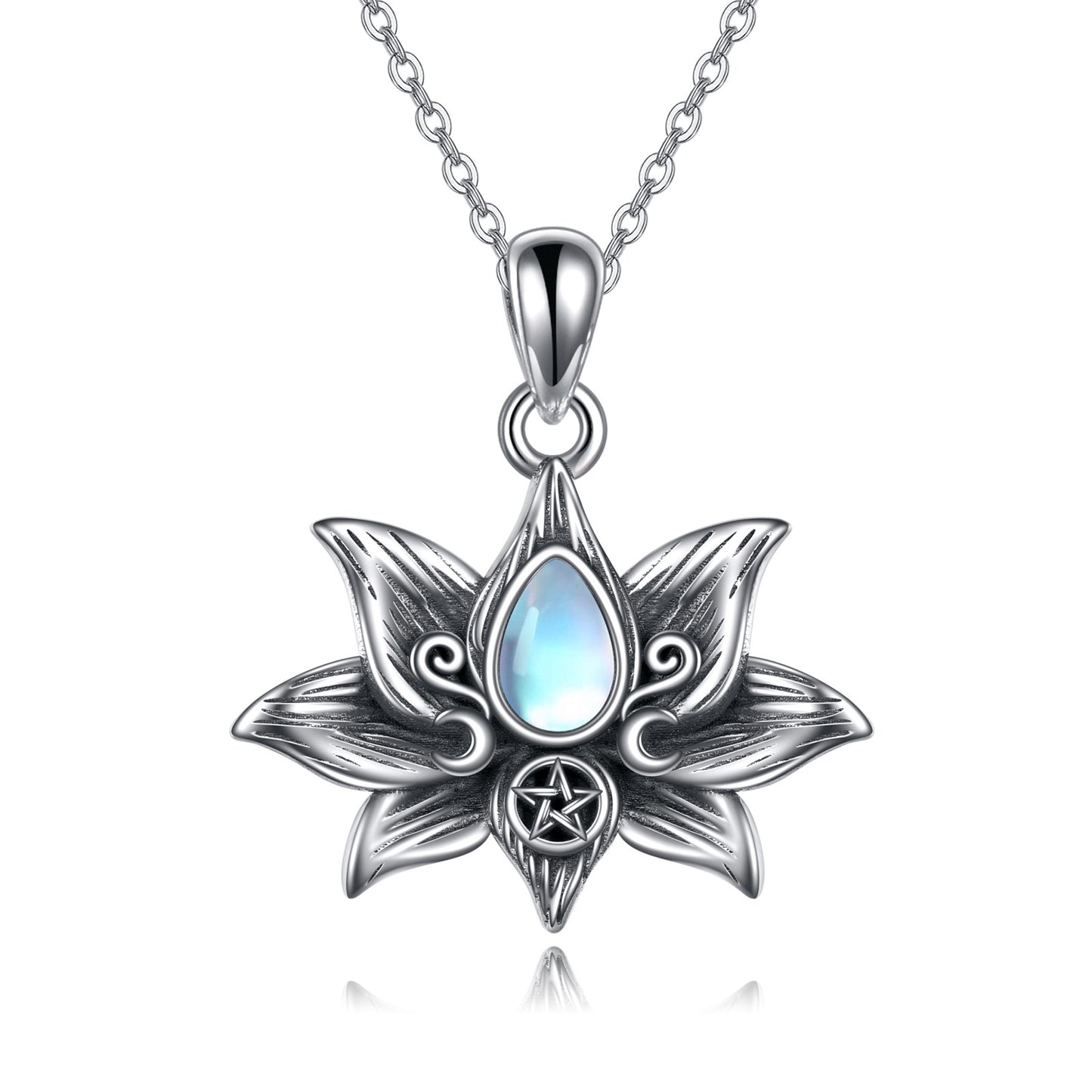 Flag Village Sterling Silver Moonstone Lotus Flower Pendant Necklace Jewelry Gifts for Women