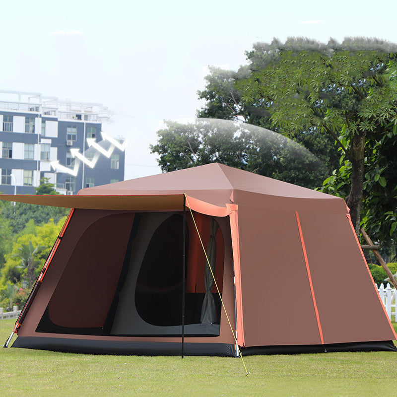 Flag Village Outdoor Fully Automatic Aluminum Pole 3-4-5-8 People Double-layer Thickening Rainstorm Field Camping Big Tent
