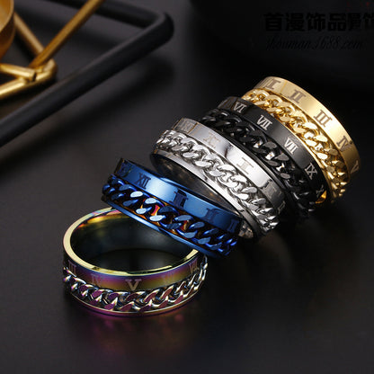 Flag Village Roman Letter Rotatable Chain Rings Men Digital Titanium Steel RingFor Couple High Quality Multifunctional Bottle Opener Ring Spinner Jewelry Punk Gifts