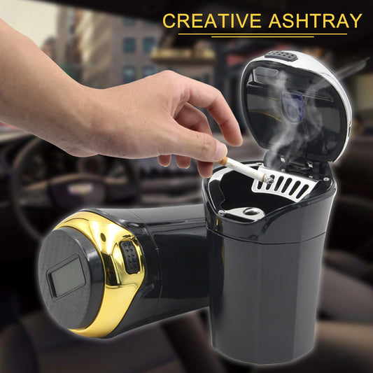 Flag Village Auto Tools Portable Solar Rechargeable Car Ashtray Detachable Car Ashtray With Led Light Windproof Outdoor Travel Home Use