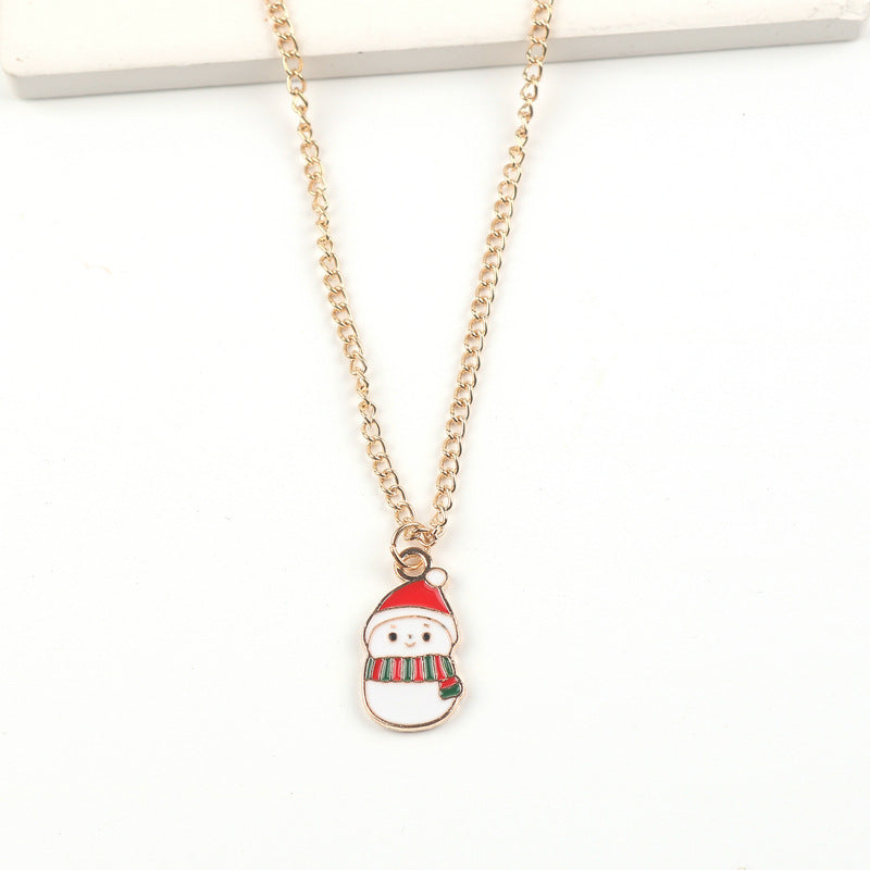 Flag Village Christmas Necklace Cute Cartoon Santa Claus Snowman Elk Pendant Necklace Xmas New Year Festival Ear Jewelry Gifts