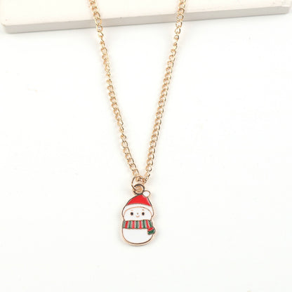 Flag Village Christmas Necklace Cute Cartoon Santa Claus Snowman Elk Pendant Necklace Xmas New Year Festival Ear Jewelry Gifts