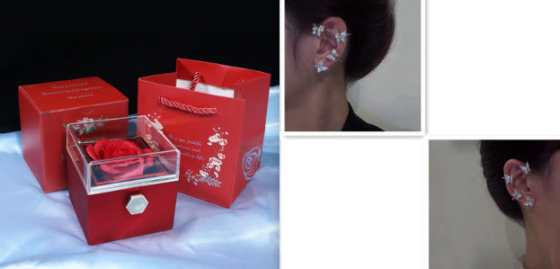Flag Village Rotating Soap Flower Rose Gift Box Creative Rotating Rose Jewelry Packaging Box Valentine's Day Gift For Women