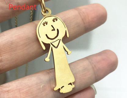 Flag Village Custom Kids Drawing Painting Necklace Stainless Stee Personalized Children Artwork Pendant For Kids Mom Family Jewelry Gifts