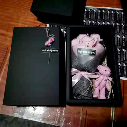 Flag Village Soap Flower Bear Gift Box Birthday Gift Mother's Day 7 Carnation Valentine's Day Gift Box