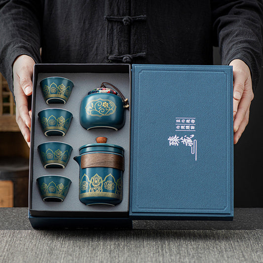 Flag Village Tea Set Suit Ceramic One Pot Four Cups Gift Box