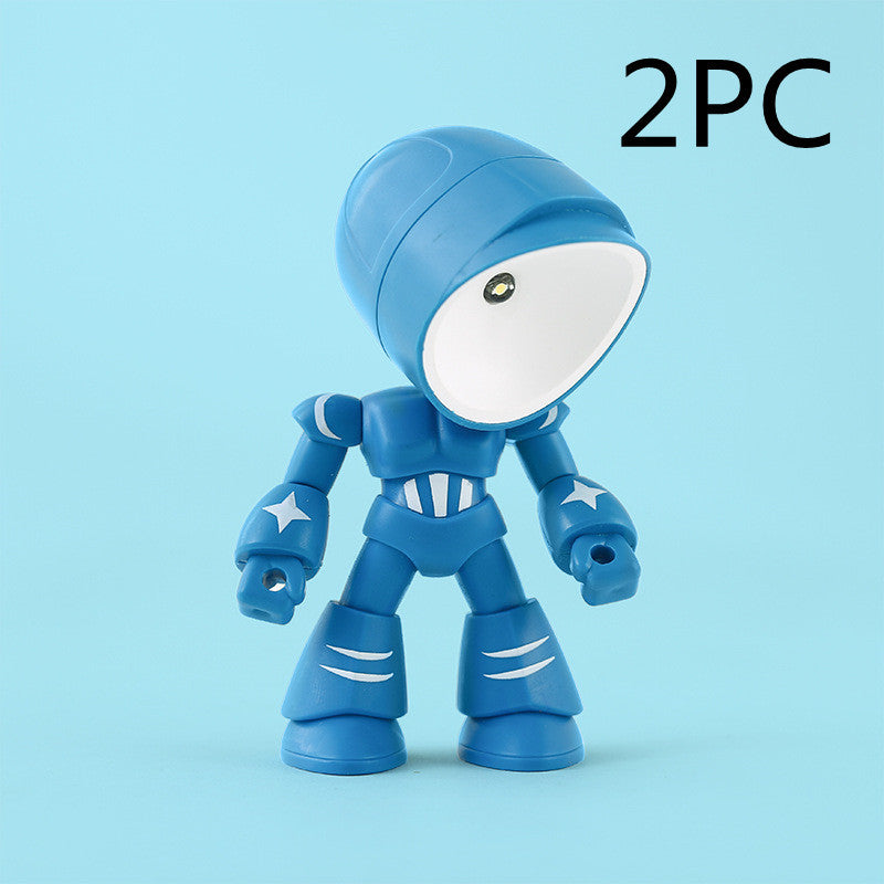 Flag Village Cute LED Hero Table Lamp Mini Portable Cool Mecha Cute Robot Night Light Bedroom Home Decoration Kids Boys Gifts