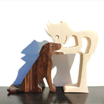 Flag Village DIY Figurine Wood Dog Ornament Sculpture Home Decoration A Man A Dog Wood Sculpture Christmas Gifts Model Decor
