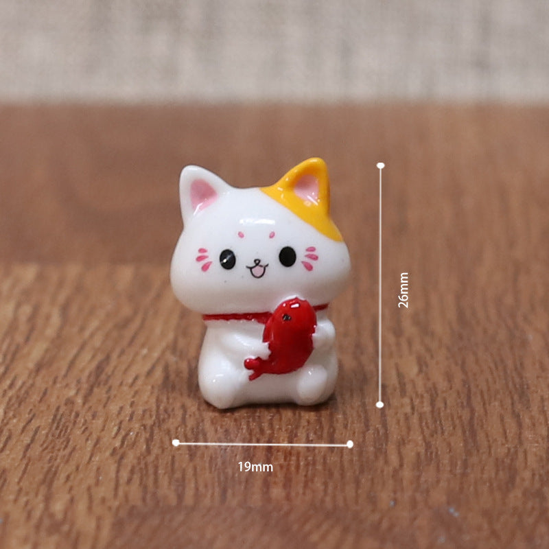 Flag Village Micro Landscape Ornaments Cute Lucky Cat Resin Crafts Car Center Console Decoration Home Decoration Gifts