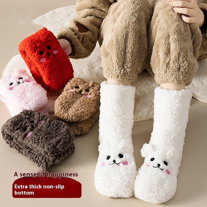Flag Village Winter Floor Socks Velvet Thicken Warm Coral Velvet Cute Socks Japanese-style Home Footwear Non-slip Socks New Year Gifts Winter Gadgets