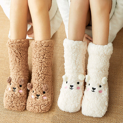 Flag Village Winter Floor Socks Velvet Thicken Warm Coral Velvet Cute Socks Japanese-style Home Footwear Non-slip Socks New Year Gifts Winter Gadgets