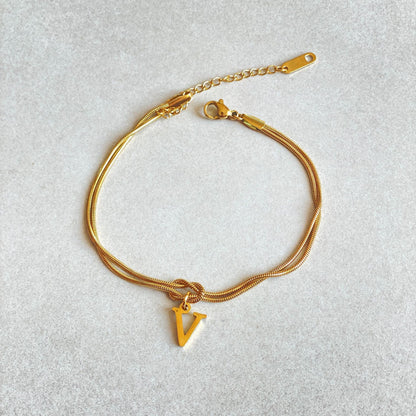 Flag Village New Letter A-Z Love Knot Bracelets For Women Couple Gold Color Dainty Snake Chain Charm Bracelet Stainless Steel Jewelry Gift Valentine's Day Gifts