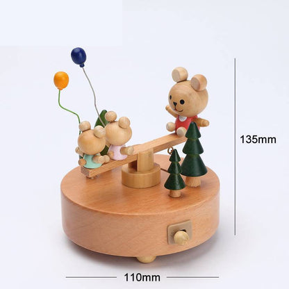 Flag Village Wooden building model music box birthday gift
