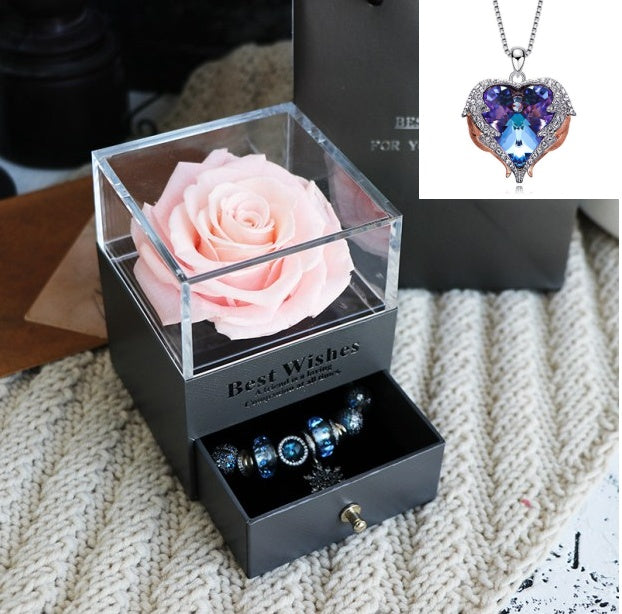 Flag Village Valentines Day Gift Women Rose Jewelry Box Dried Flower Real Flowers Eternal Roses In Box