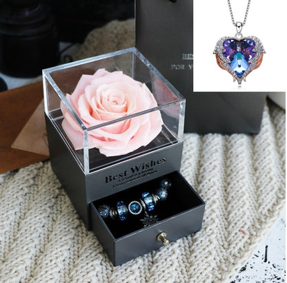 Flag Village Valentines Day Gift Women Rose Jewelry Box Dried Flower Real Flowers Eternal Roses In Box