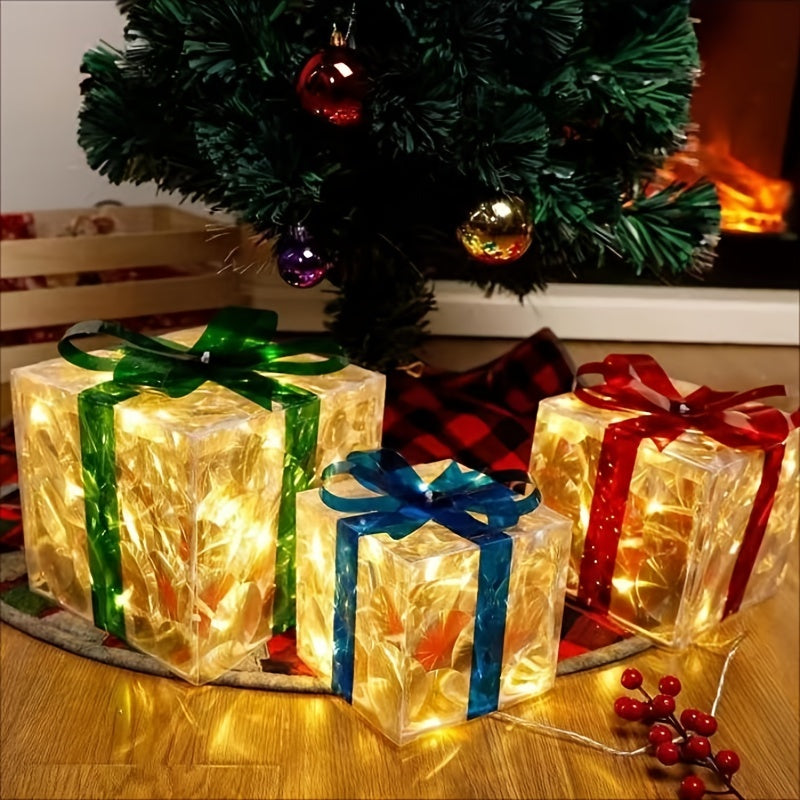 Flag Village New Christmas Gift Box 3-piece Folding Christmas Gift Box Light Up Valentine Gift Box Christmas Lights