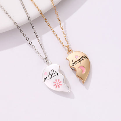 Flag Village 2PCS Set Jewelry Mother Daughter Necklace Matching Heart Magnetic Pendant Fashion Gifts For Mother's Day