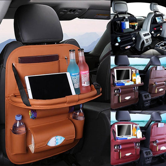 Flag Village Auto Tools Universal Multifunctional Car Seat Bag with Foldable Table PU Leather Multi-pocket