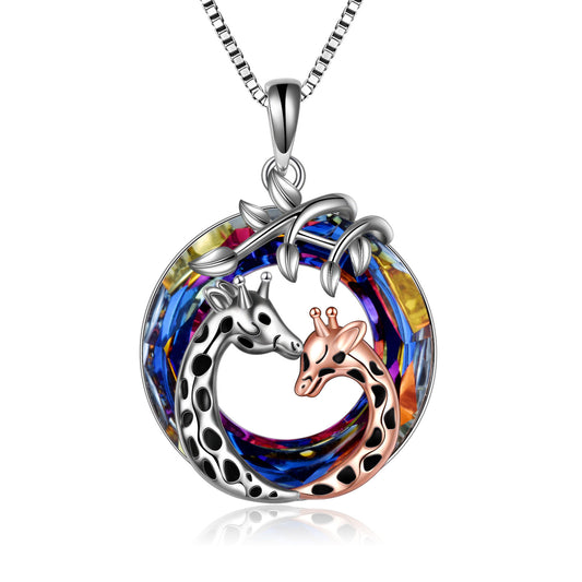 Flag Village Giraffe Pendant Necklace Sterling Silver Crystal Jewelry Gifts for Women Teens Girls