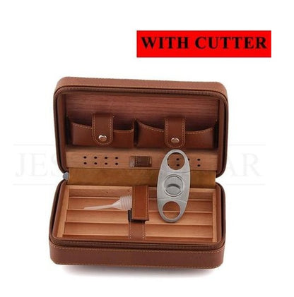 Flag Village Travel Humidor - Best Portable Leather Travel Cigar Humidifier Gift Box