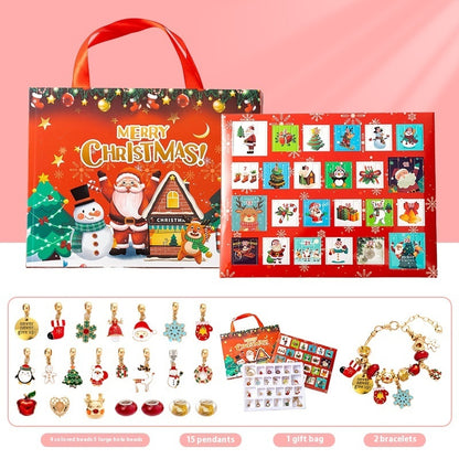 Flag Village DIY Creative Kids Bracelet Ornament 24 Grid Calendar Christmas Surprise Blind Box Silver Set