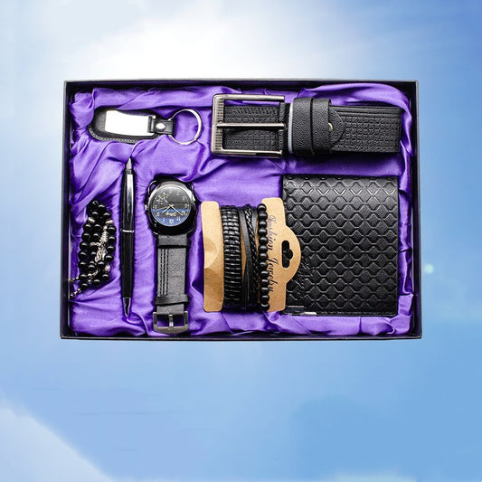 Flag Village Seven-piece Watch Wallet Belt Bracelet Keychain Beads Pen Sleeve Box Men's Gift Set