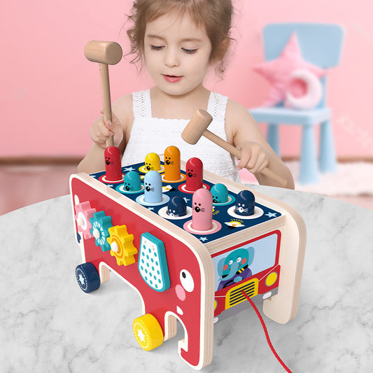 Flag Village Montessori Toddlers Kids Wooden Pounding Bench Animal Bus Toys Early Educational Set Gifts For Children Toy Musical Instrument