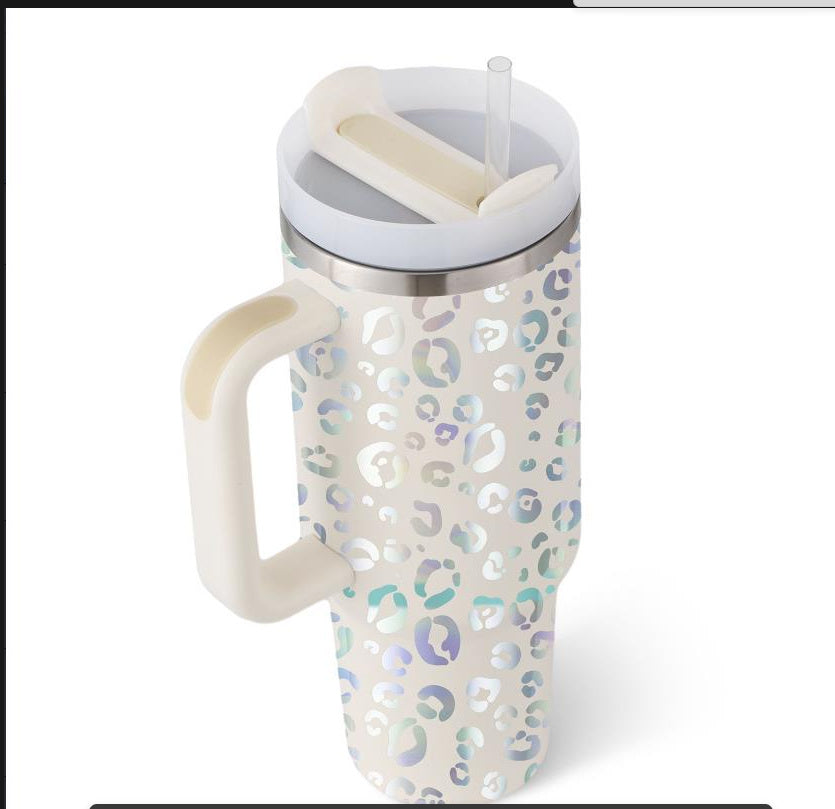 Flag Village 40 Oz Tumbler With Handle Straw Insulated, Stainless Steel Spill Proof Vacuum Coffee Cup Tumbler With Lid Tapered Mug Gifts For Valentine Lover Suitable For Car Gym Office Travel
