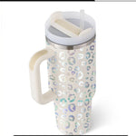 Flag Village 40 Oz Tumbler With Handle Straw Insulated, Stainless Steel Spill Proof Vacuum Coffee Cup Tumbler With Lid Tapered Mug Gifts For Valentine Lover Suitable For Car Gym Office Travel