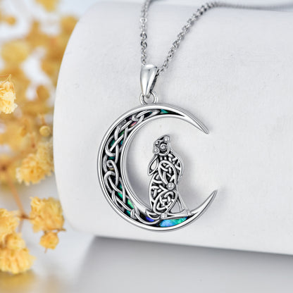Flag Village Celtic Knot Bunny Moon Necklace Sterling Silver Abalone Shellfish Pendant Jewelry Gifts