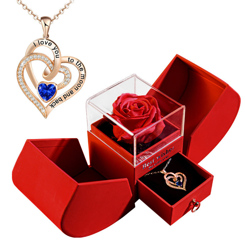 Flag Village Eternal Rose Apple Gift Box Women Necklace Valentine's Day Wedding Jewelry