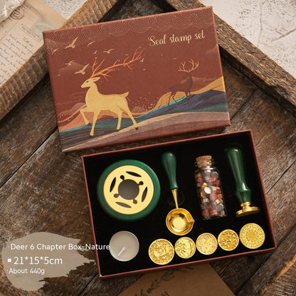 Flag Village Sealing Wax Seal Set Retro Elk Gift Box Wooden Handle
