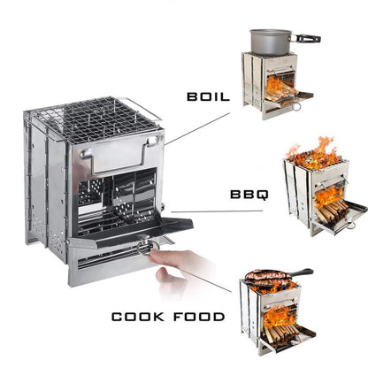 Flag Village Lightweight Camping Wood Stove Adjustable Folding Wood Stove Burning for Outdoor Cooking Picnic Hunting BBQ Windproof