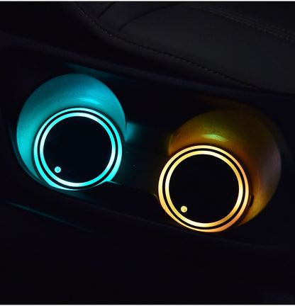 Flag Village Auto Tools Colorful Cup Holder LED Light-up Coaster Solar & USB Charging Non-slip Coaster Ambient Light For Car Automatically