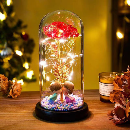 Flag Village Eternal Rose LED Light Foil Flower In Glass Cover Night Lights Valentines Day Gifts Lamp Decor For For Home Bedroom Wedding Gift Valentine's Day Gifts