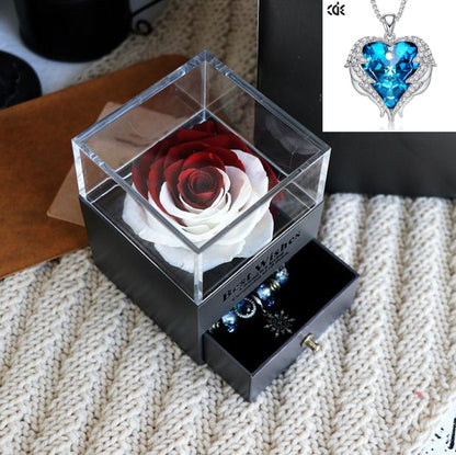 Flag Village Valentines Day Gift Women Rose Jewelry Box Dried Flower Real Flowers Eternal Roses In Box