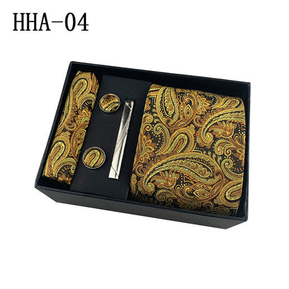 Flag Village Paisley Men's Tie Square Cuff Tie Clip Gift Set Business Casual Tie Black Gift Box