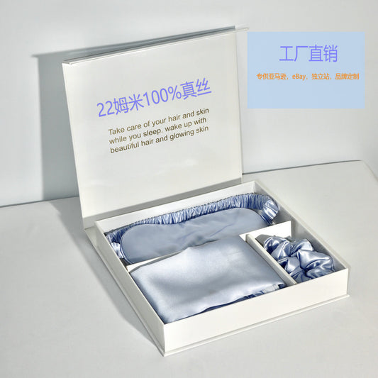 Flag Village Bright Version Silk Pillowcase Eye Mask Hair Ring Three-piece Set 22 M Gift Box Set