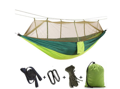 Flag Village Outdoor Parachute Cloth Hammock Couble with Mosquito Net Light Portable Army Green Insect-proof Camping Aerial Tent