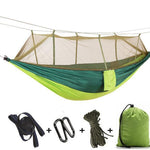 Flag Village Outdoor Parachute Cloth Hammock Couble with Mosquito Net Light Portable Army Green Insect-proof Camping Aerial Tent