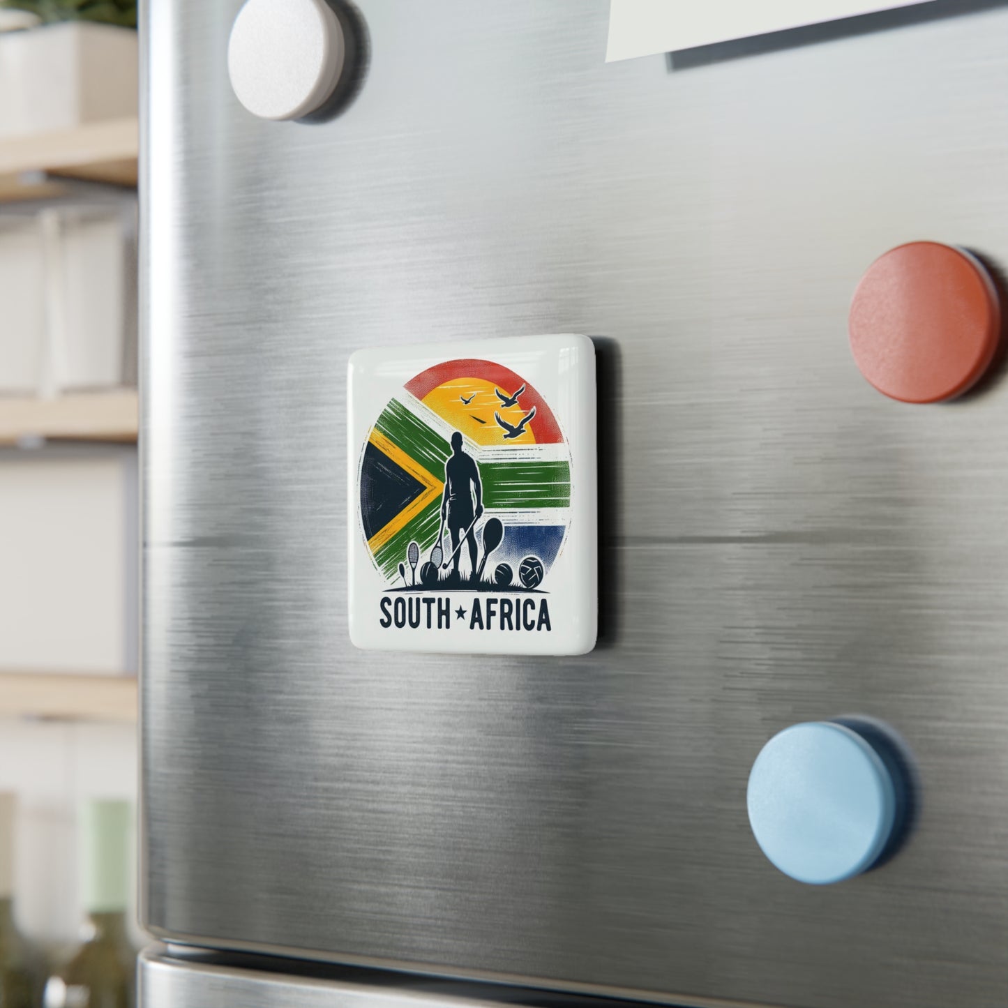 Flag Village South Africa Flag Sporting Porcelain Magnet, Square ZAF0005