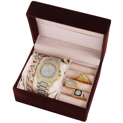 Flag Village Send Father Diamond-set Calendar Disc Watch Bracelet Ring Fashion Temperament Set Gift Box