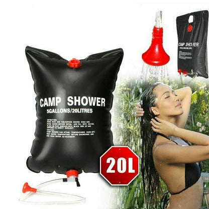 Flag Village 20L Camping Shower Portable Compact Solar Sun Heating Bath Bag Outdoor Travel