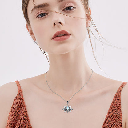 Flag Village Sterling Silver Moonstone Lotus Flower Pendant Necklace Jewelry Gifts for Women