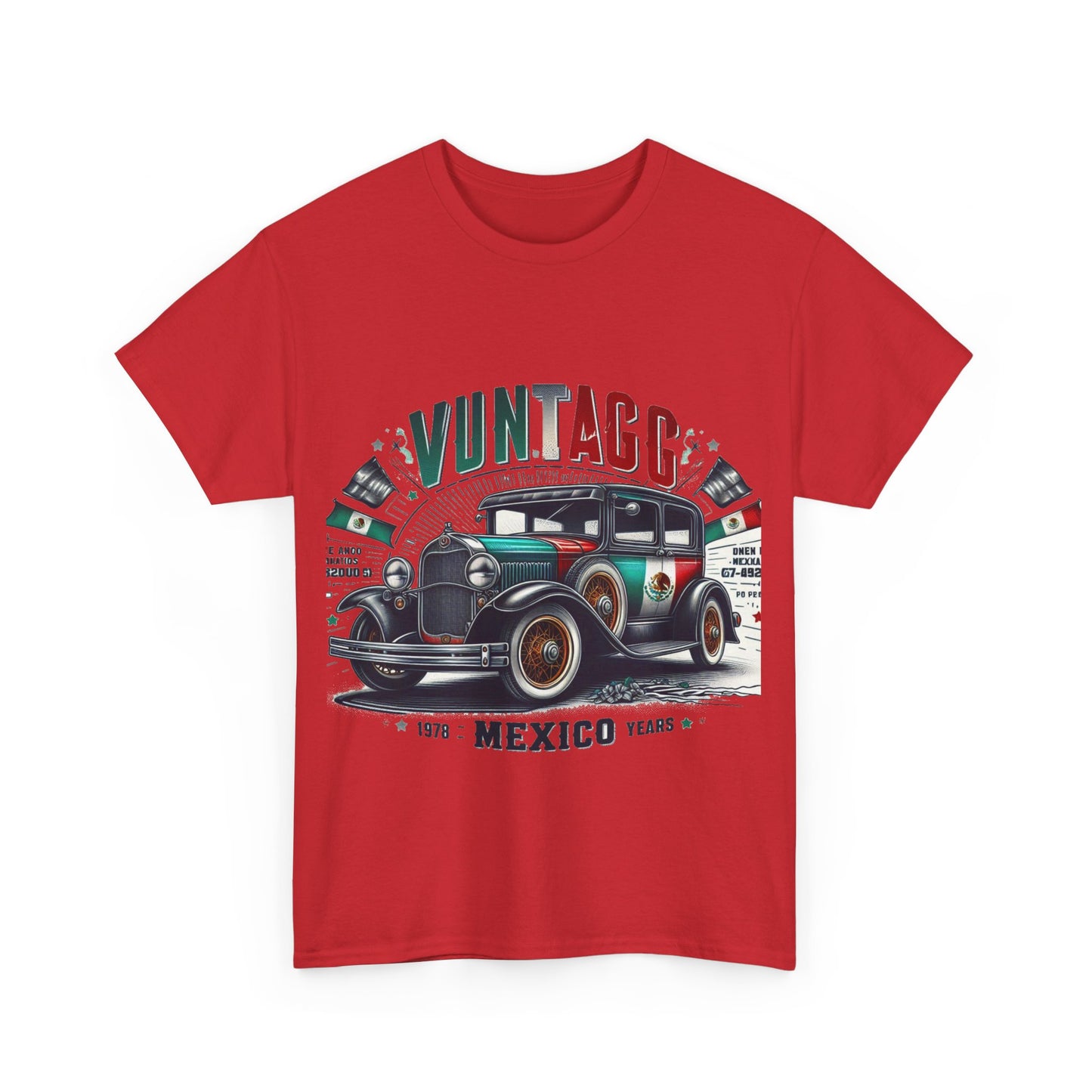 Flag Village Mexico Vintage Car Flag T-SHIRT Heavy Cotton Tee MEX0002